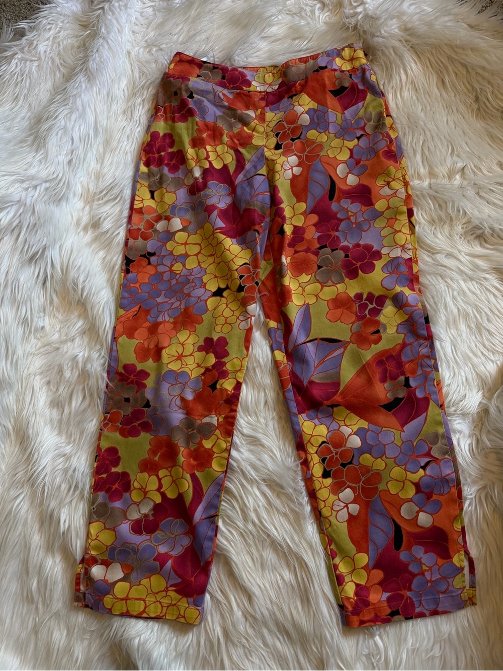 Vintage Talbots Pants Bold Floral Womens Sz 6 Ankle Flower Print Bright Stretch